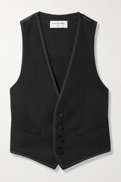 Cropped Grain De Poudre Wool And Silk-satin Vest - Black