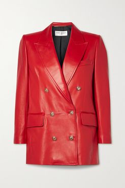 Double-breasted Leather Blazer - Red