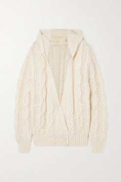 Hooded Cable-knit Wool-blend Cardigan - White