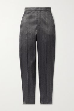 Textured Silk-blend Satin-jacquard Tapered Pants - Anthracite