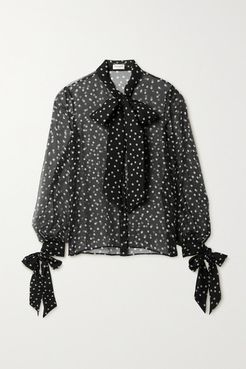 Tie-detailed Polka-dot Silk-chiffon Shirt - Black