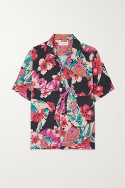 Floral-print Twill Shirt - Black