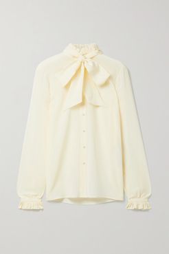 Pussy-bow Ruffled Silk Crepe De Chine Blouse - White