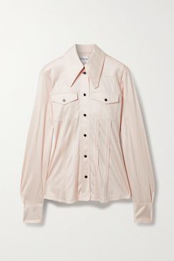 Pintucked Silk-satin Jersey Shirt - Cream