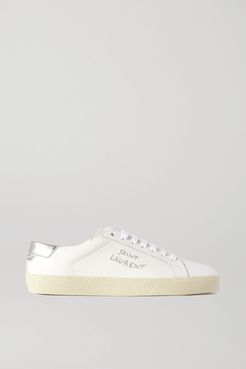 Court Classic Metallic Logo-embroidered Leather Sneakers - White