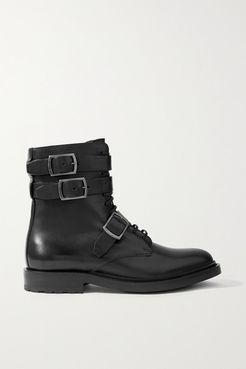 Army Buckled Leather Ankle Boots - Black