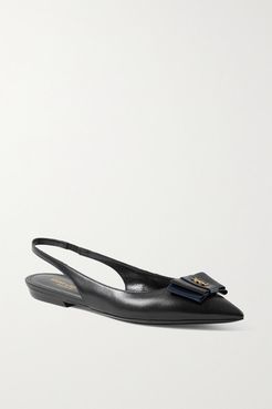 Anais Bow-embellished Leather Slingback Point-toe Flats - Black