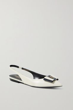 Anais Bow-embellished Leather Slingback Point-toe Flats - Ivory