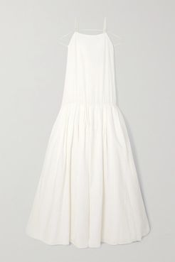 Amour Tie-detailed Linen-jacquard Gown - Ecru