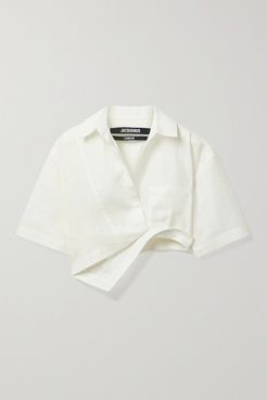 Capri Asymmetric Cropped Cotton-blend Jacquard Shirt - White