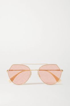 Aviator-style Gold-tone Metal Sunglasses - Pink