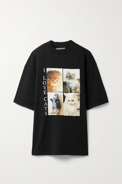 Oversized Printed Cotton-jersey T-shirt - Black