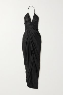 Laura Cupro Halterneck Maxi Wrap Dress - Black