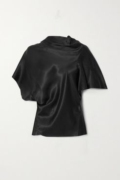 Seb Asymmetric Draped Cupro T-shirt - Black