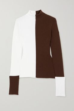 Two-tone Ribbed Wool-blend Turtleneck Sweater - Ivory