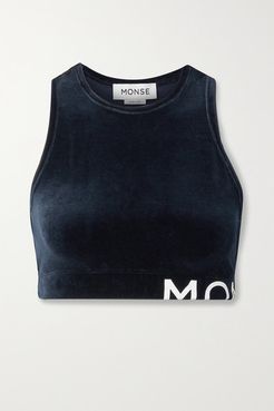 Cropped Printed Velour Top - Midnight blue