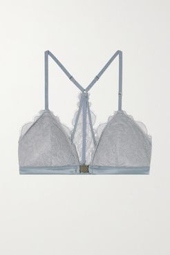 June Satin-trimmed Stretch-lace Soft-cup Triangle Bra - Blue