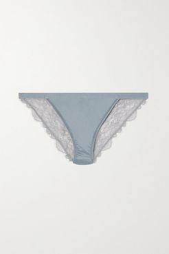 Wild Rose Satin And Stretch-lace Briefs - Blue