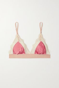 Love Lace-trimmed Stretch-satin Soft-cup Triangle Bra - Pink