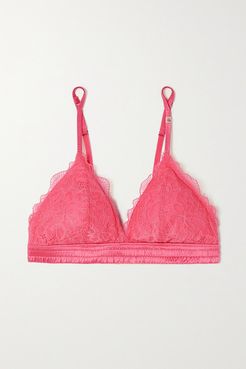 Darling Stretch Satin-trimmed Lace Soft-cup Triangle Bra - Pink