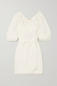 Net Sustain X Lg Electronics Coletta Crinkled Organic Cotton Wrap Mini Dress - Cream