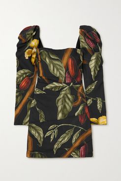Net Sustain Gathering Nature Ruched Floral-print Tencel Mini Dress - Black