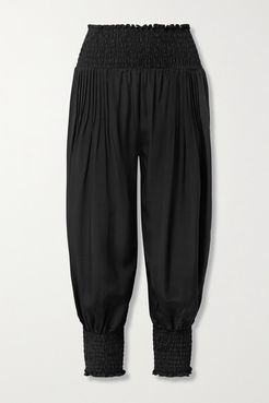 Net Sustain Last Frontier Shirred Silk-georgette Tapered Pants - Black