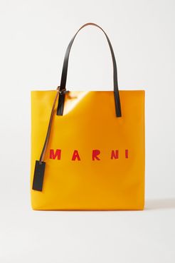 Leather-trimmed Printed Coated-pvc Tote - Mustard