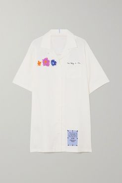 Embroidered Cotton-poplin Mini Dress - White