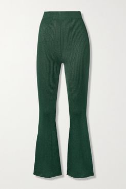 Net Sustain Ribbed-knit Flared Pants - Forest green