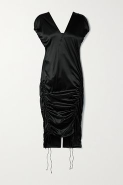 Ruched Silk-blend Satin Midi Dress - Black