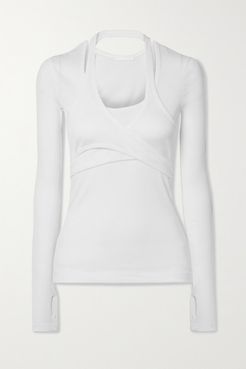 Layered Wrap-effect Ribbed Cotton-jersey Top - White
