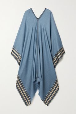 The Suitcase Stripe Silk And Cashmere-blend Poncho - Blue