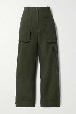 Cropped Canvas Straight-leg Pants - Army green