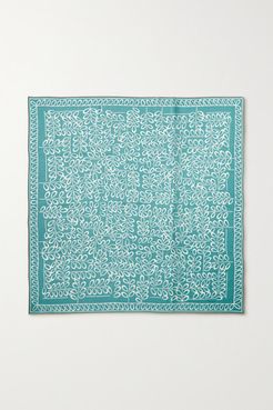 Printed Cashmere And Silk-blend Twill Scarf - Turquoise