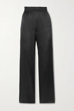 Silk-blend Satin Wide-leg Pants - Black