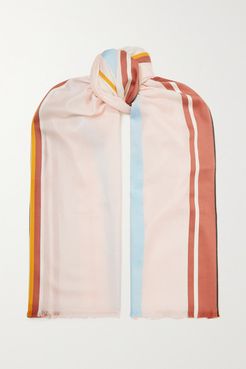 Julliard Fringed Striped Silk And Cashmere-blend Jacquard Scarf - Beige