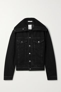 Ribbed Knit-trimmed Denim Jacket - Black