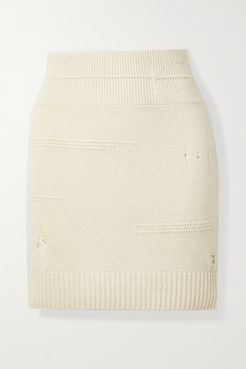 Distressed Wool-blend Mini Skirt - Ecru
