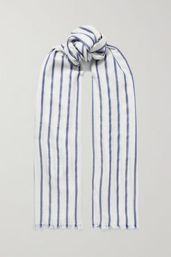 Fringed Striped Cashmere And Silk-blend Scarf - Blue