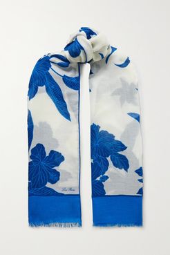 Frayed Floral-print Cashmere And Silk-blend Scarf - Ivory