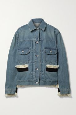 Fringed Canvas-trimmed Tweed And Denim Jacket - Light denim