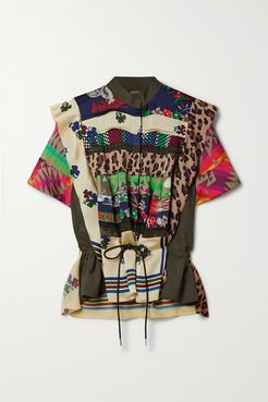 Patchwork Printed Satin, Wool And Chiffon Shirt - Beige