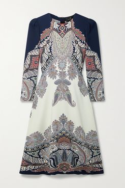 Paisley-print Crepe Dress - Navy