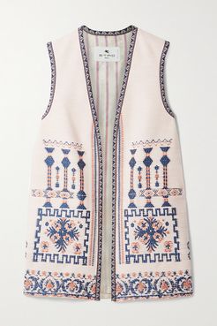 Jacquard-trimmed Embroidered Wool-blend Vest - Ivory