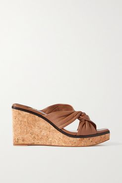 Narisa 90 Knotted Leather Wedge Sandals - Tan