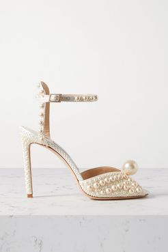 Sacora 100 Faux Pearl-embellished Satin Sandals - White