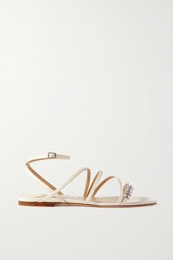 Maesie Crystal-embellished Leather Sandals - Off-white