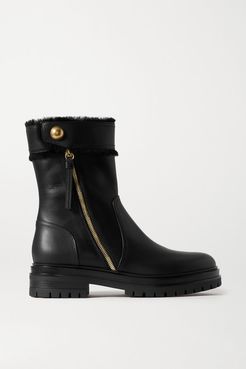 Montreal Shearling-trimmed Leather Ankle Boots - Black
