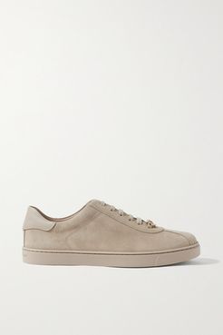 Leather-trimmed Suede Sneakers - Beige